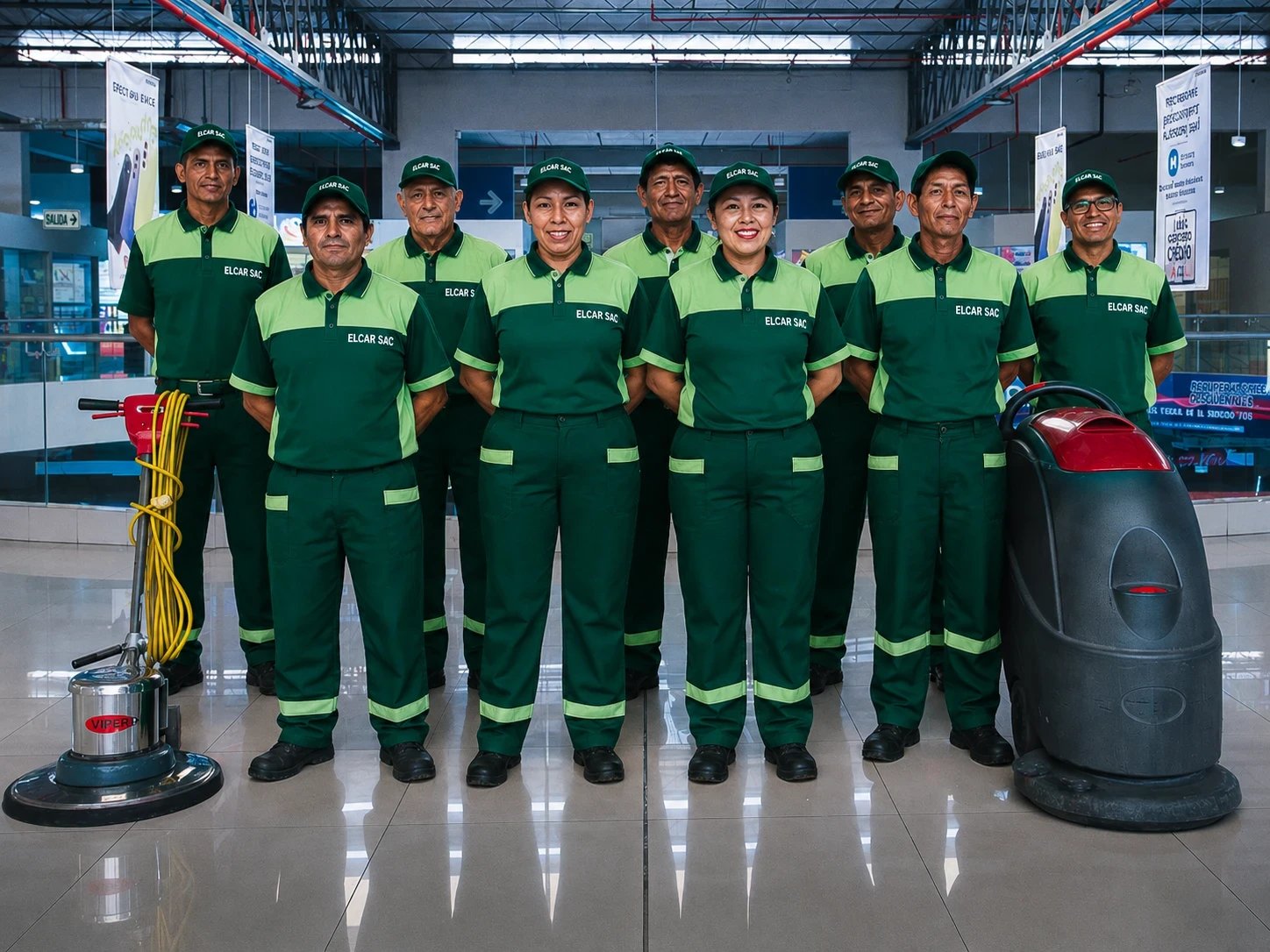 Personal de limpieza ELCAR SAC con maquinaria profesional